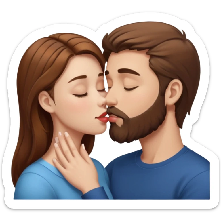 White man with brown hair and beard kissing lips with a white girl with brown hair with closed eyes sticker