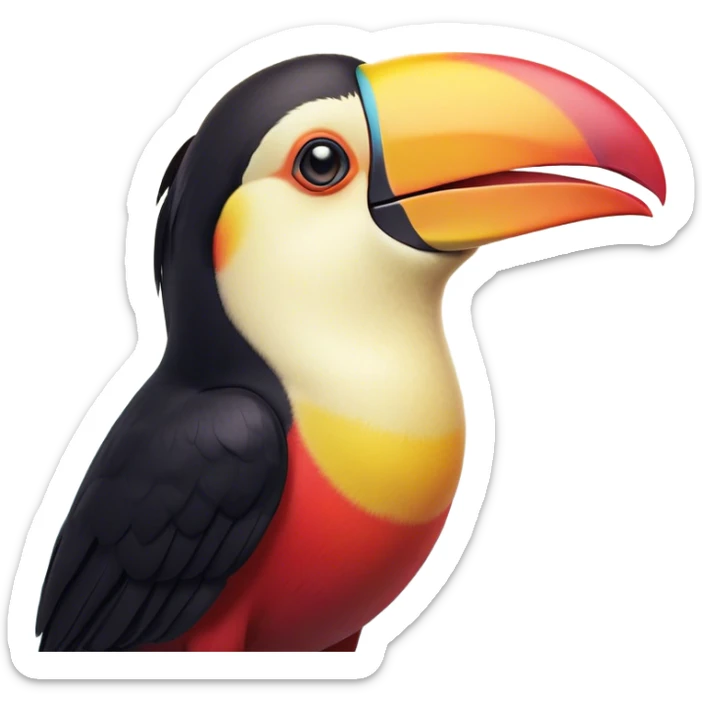 Cinematic Cute Yawning Toucan Portrait Emoji, Head tilted slightly with a dramatic, wide-open yawn, showcasing a colorful, expressive beak and sleepy, half-closed eyes with a relaxed demeanor, Simplified yet irresistibly adorable features, highly detailed, glowing with a soft, cozy tropical glow, high shine, relaxed yet expressive, stylized with a dash of whimsical charm, soft glowing outline, capturing the essence of a drowsy yet affectionate toucan that appears ready to stretch out for a nap! sticker