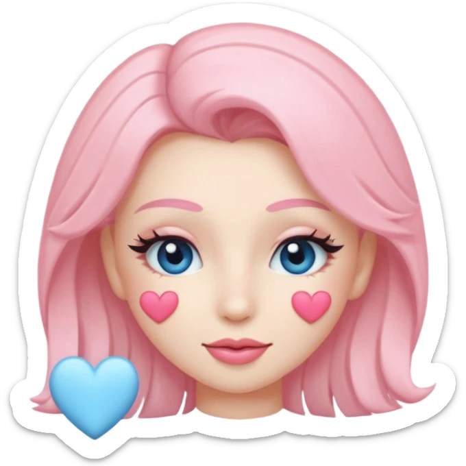 Coquette wink emoji, long eyelashes, heart-shaped blush, soft pastel pink and blue palette, glossy finish, transparent background



 sticker