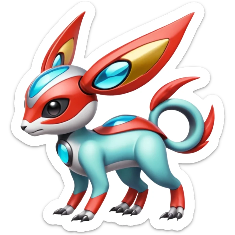 Shiny Colorful Futuristic Cyber-Vernid-Trico-Meloetta-Latias-Koraidon-Peppercat-Protogen-Pokémon-Digimon-Fakémon-fusion-hybrid-creature sticker
