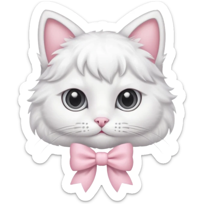 A white cat wearing a light pink bow sticker