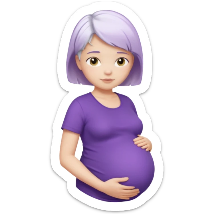 pregnant women with purple shirt, short white hair, head, neck and upper abdomen sticker