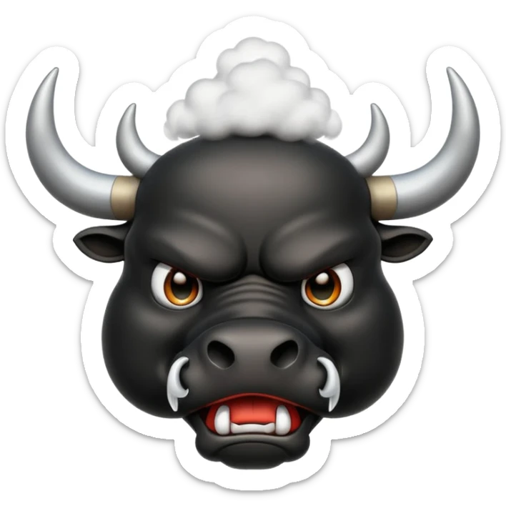 Emoji of an angry black powerful bull with steam coming out of its nose sticker