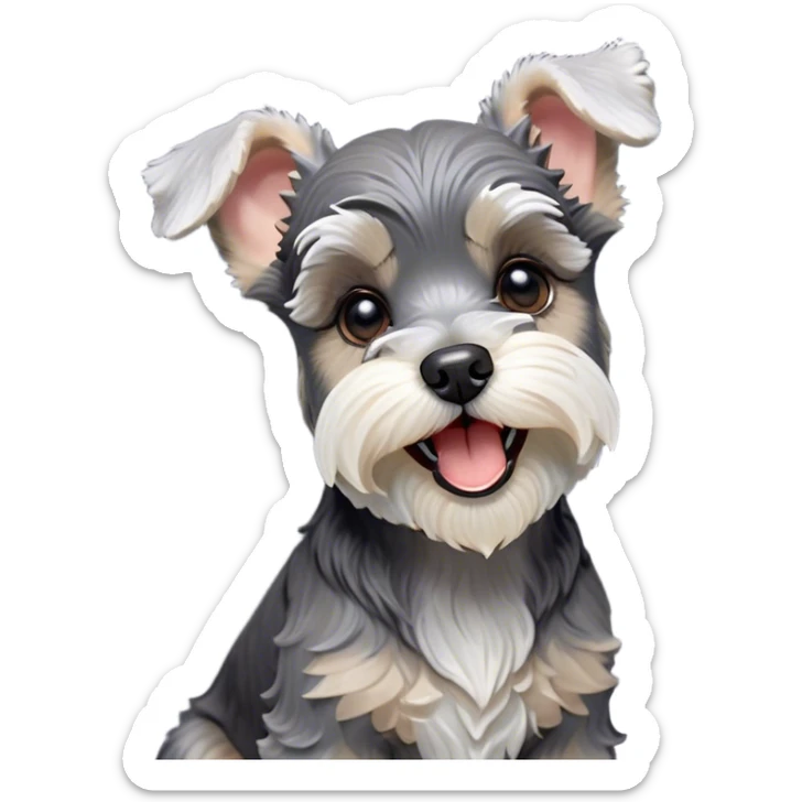 Cinematic Cute Yawning Miniature Schnauzer Portrait Emoji, Head cocked with a wide, adorable yawn and droopy, charming eyes, featuring a neatly trimmed, lovable salt-and-pepper fur, simplified yet irresistibly cute, highly detailed, glowing with a warm, relaxed radiance, high shine, exuding a sleepy yet spirited charm, styled with a soft, cozy glowing outline, capturing the essence of a Miniature Schnauzer mid-yawn, radiating pure, drowsy cuteness! sticker