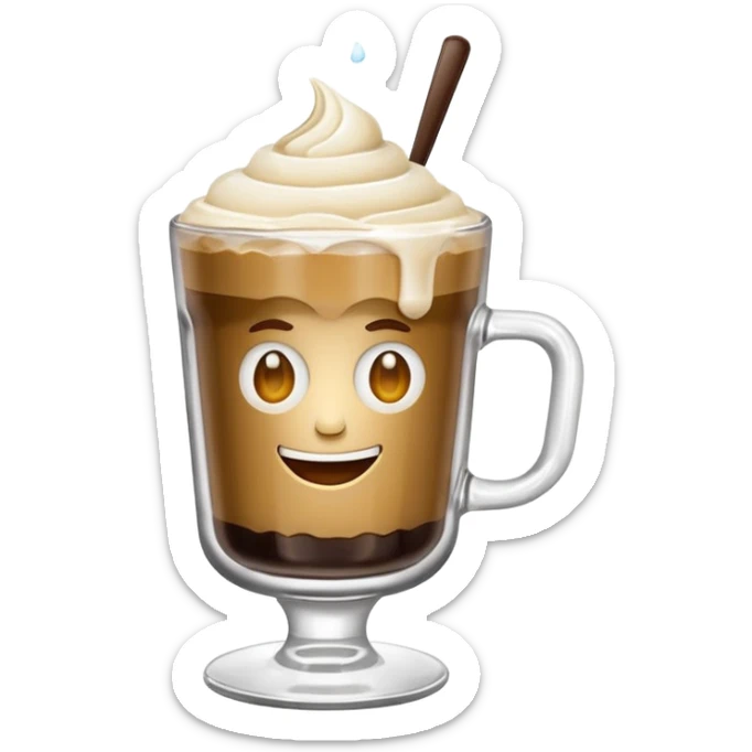 greek freddo espresso in clear glass with ice cubes and creamy foam, emoji style, minimal background sticker