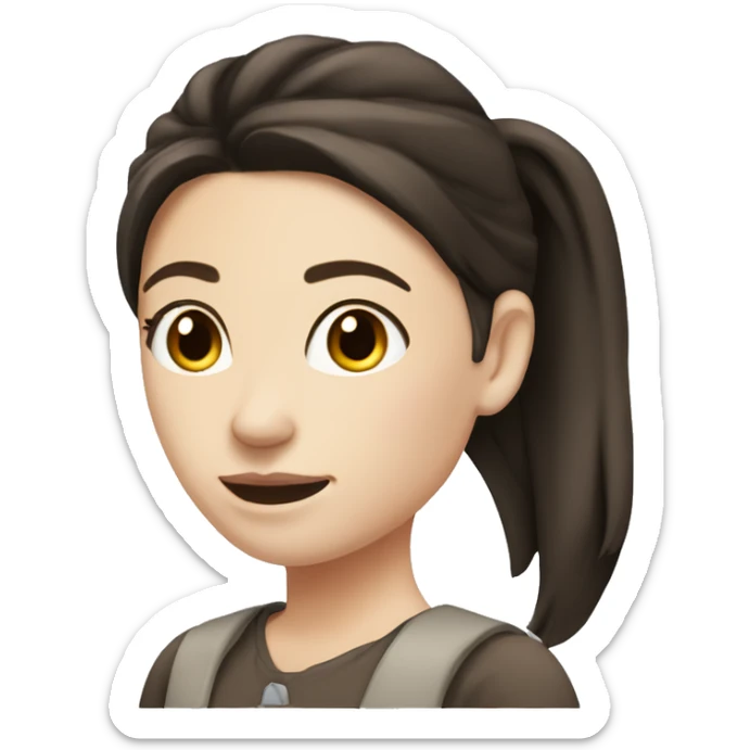 A woman whit dark brown hair in an pony tail whit Pale skin and brown eyes sticker