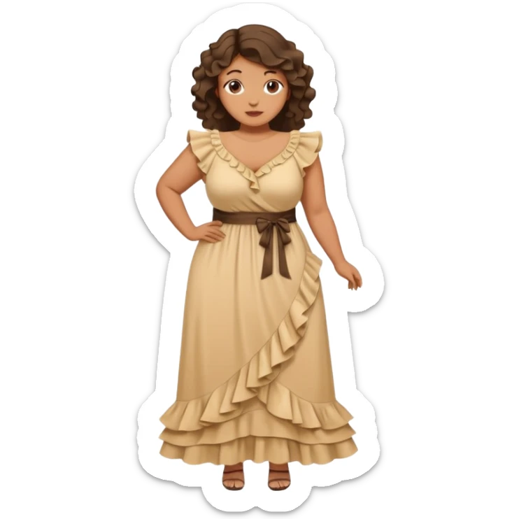 Can you make and she’s wearing a dress like a ruffles and her hand is on her waist and she’s fat sticker