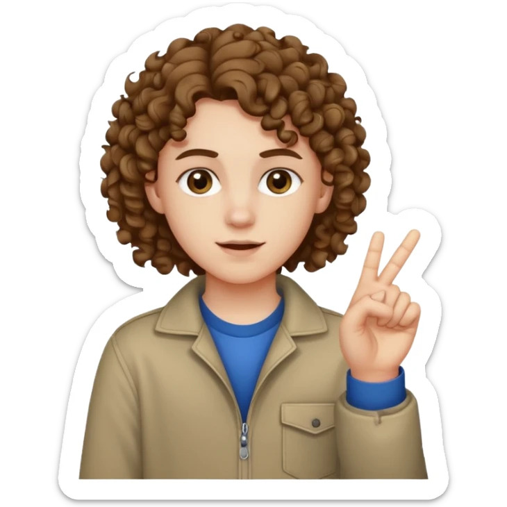 Pale young teenager with curly brown hair giving middle finger sticker