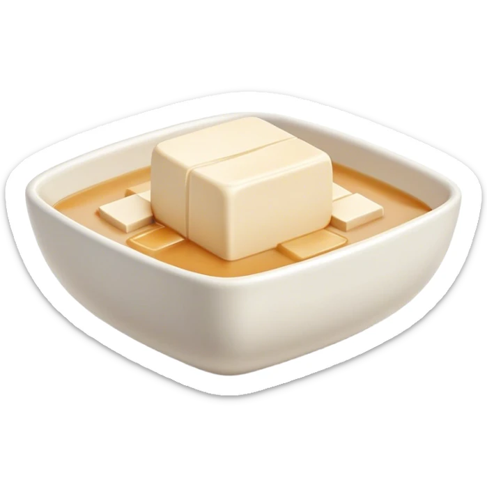 Cinematic Realistic Silken Tofu Dish Emoji, depicted as soft, smooth tofu in a delicate sauce rendered with lifelike detail and gentle, natural lighting. sticker