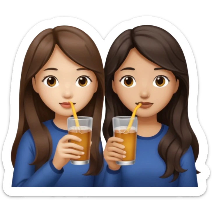 Two girls drinking they’re both Asian but one has wavy brown hair and the other has long straight dark hair sticker
