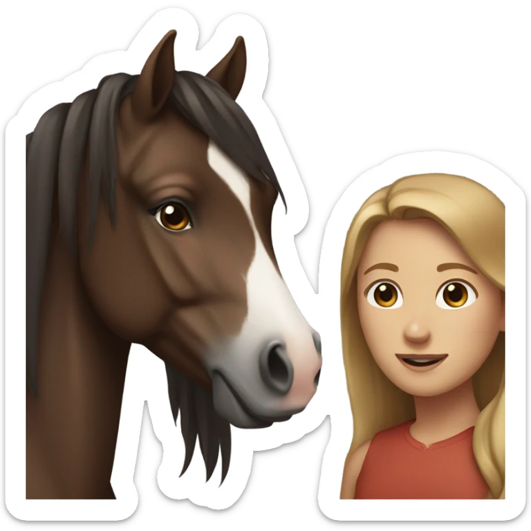 Dark brown horse with no markings and girl with light brown hair sticker
