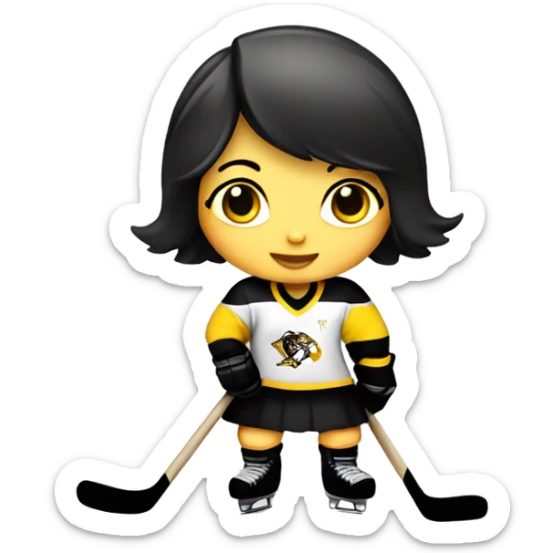 Baby girl playing ice hockey in black and white and yellow dress sticker