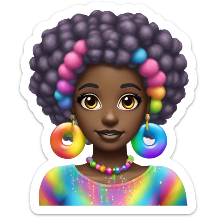 Lisa frank dark skin girl with rainbow Afro with headband pearls sticker