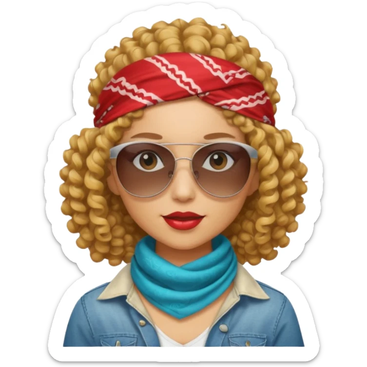 curly hair women killing looks with bandana & sunglass sticker