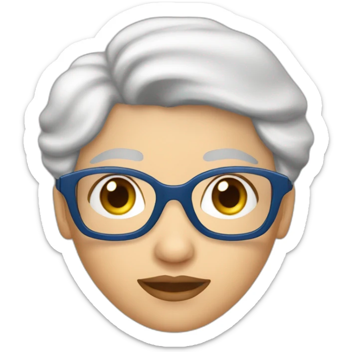 Abuela , cabello rubio canoso, ojos azules, lentes rojisos,nariz normal , cabello medio , hermosa sticker