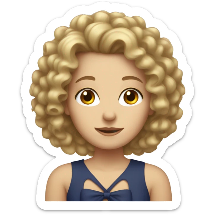 white woman with curly hair with bow in hair sticker