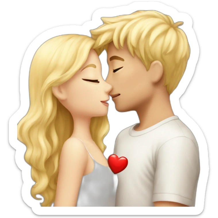 A blond boy who kisses a pretty blonde girl with a heart above their heads  sticker