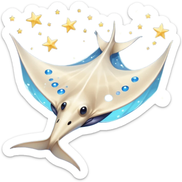 Starseed Manta emoji – full body, manta ray with wide wings, smooth glowing spots like small stars across its body, one central star crystal on its back, slight side angle sticker