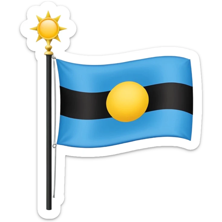 una badera dividida en 2 azul arriba y negro abajo con un sol en el centro y un rayo atravesando el sol de derecha  a izquierda sticker