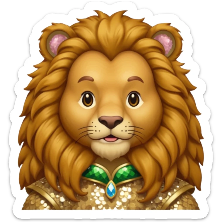 Brrr, the Cowardly Lion from The Wizard of Oz with golden brown fur, cream sequin outfit sticker
