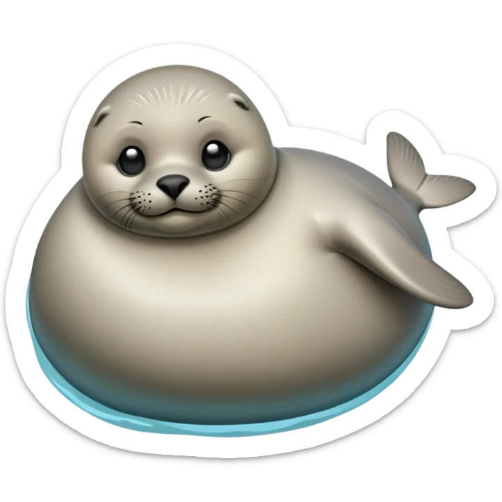 cinematic-seal-realistic-full-body-lounging-emoji,-plump-sleek-body-stretched,-short-smooth-fur-glinting-in-the-sea-breeze,-flippers-tucked-comfortably-beneath-its-body,-large-dark-eyes-filled-with-playful-curiosity sticker
