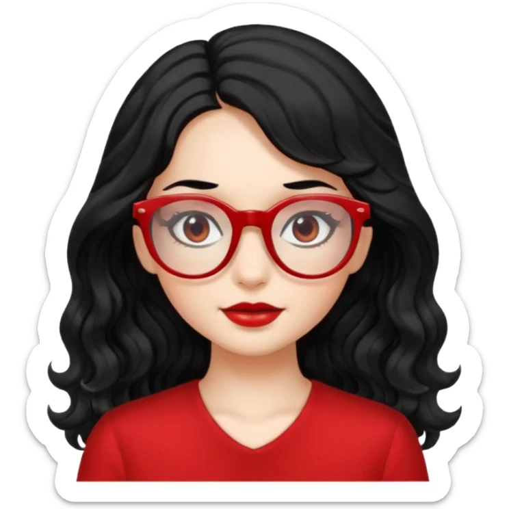 Beautiful girl,Black hair,wavy hair，long hair,Black eyes,Chinese rojo y lentes sticker