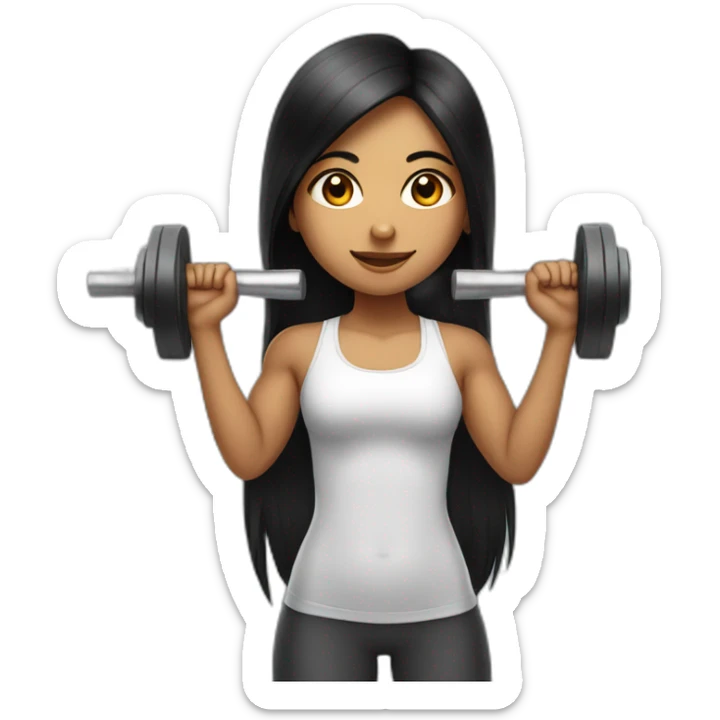 An Indian girl with long black hair, and fair skin, lifting weights at the gym sticker