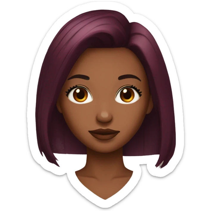 burgundy Red straight hair black girl with lashes sticker