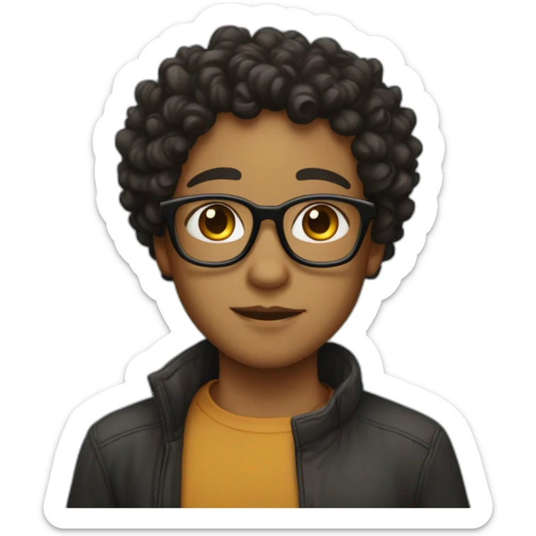 caramel-skin boy with black curly hair and black eyes and wears glasses sticker