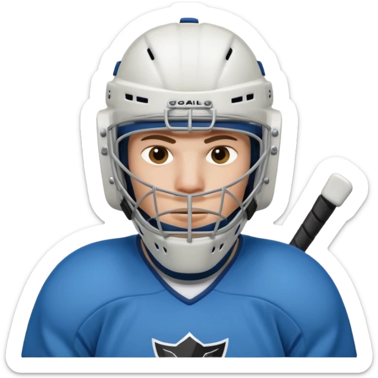 ice hockey goalie portrait, head and shoulders only, wearing goalie mask and helmet, padded jersey collar, holding goalie stick, focused intense expression, 3D cartoon style, mobile game icon style, clean background, no text, no watermark

 sticker