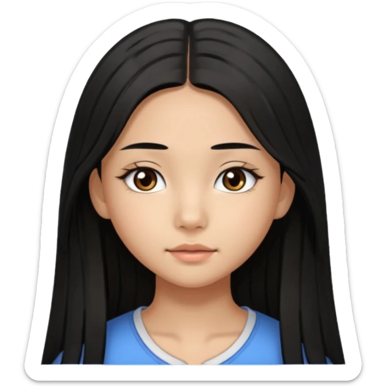 a tan chinese-american 15 year old girl with middle part long straight black hair down to her chest.eyelashes  sticker