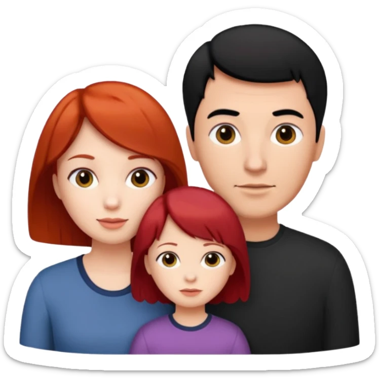 a family of three, all three white: the mother with short red hair, the father with black hair, and the daughter with black hair. sticker
