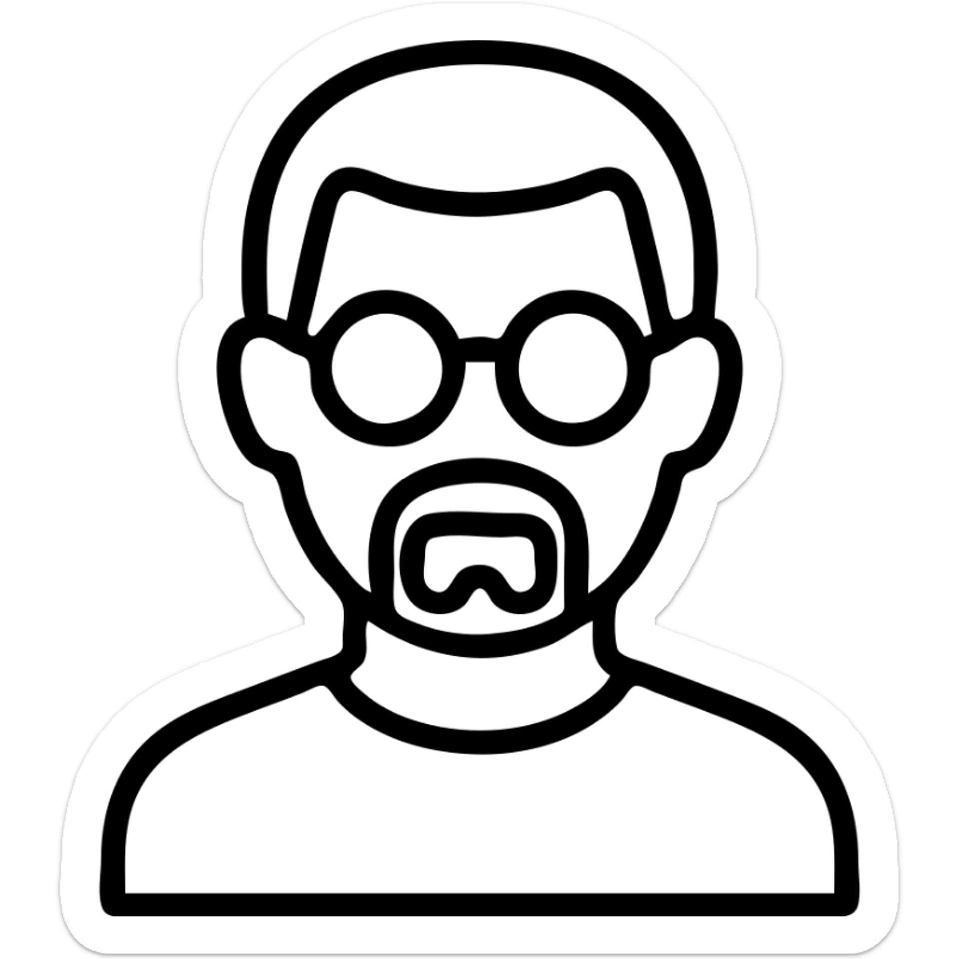 icon of person with short gray hair, glasses, mustache and short goatee, minimalist style sticker