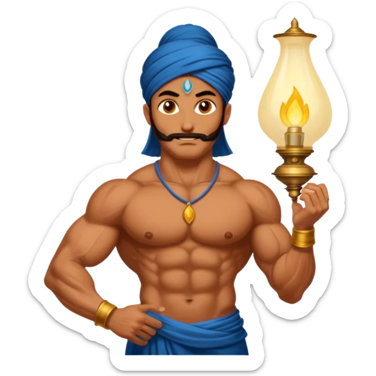 CREATE A EMOJI WHERE WHERE JINN COMES ALLADIN"S LAMPS RUB FROM IN LAMP AND SAY HUKUM MERE AAKA  sticker