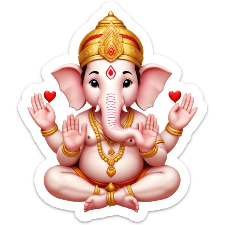 hindu god ganesh with his hands together forming a heart , he's wearing all god , and is a bit pale sticker