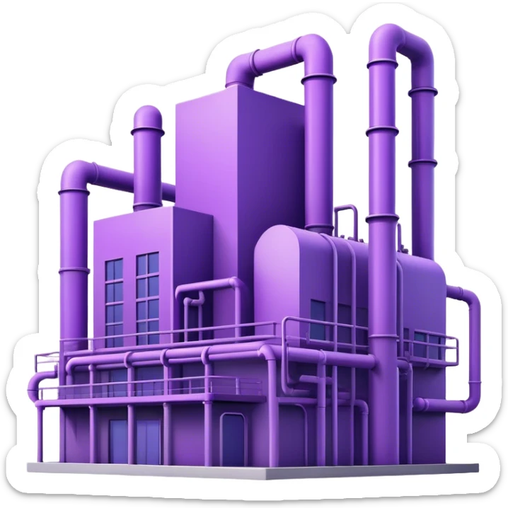 Minimalistic factory building in purple and violet tones, with pipes sticker