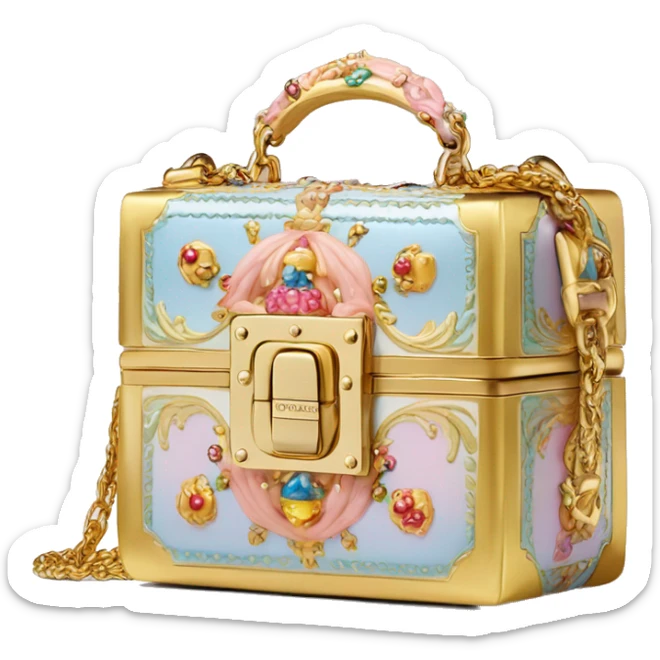 Dolce and Gabbana small box bag with colourful pastel ornament and golden detais  sticker