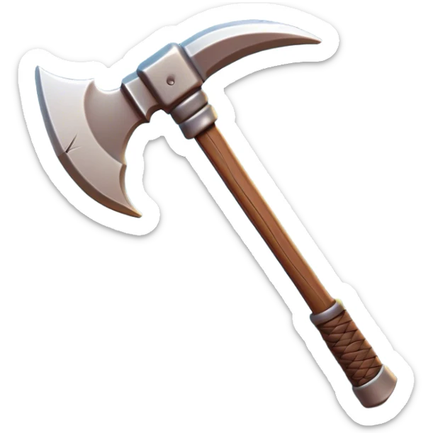 Clash of Clans aesthetic: Cinematic Playful Pixel 3D Pickaxe Portrait Emoji, rendered in a 3D vector-style similar to standard emojis with minimal shading and bold, simplified shapes. A compact, distinct form with signature details, softly glowing with a pixelated adventure charm. Simplified yet unmistakably iconic, highly detailed and consistent, glowing with a soft radiance and high shine. Stylized with a touch of classic pixel-art charm and a soft glowing outline, capturing the essence of a beloved gaming relic with a friendly, playful manner! sticker