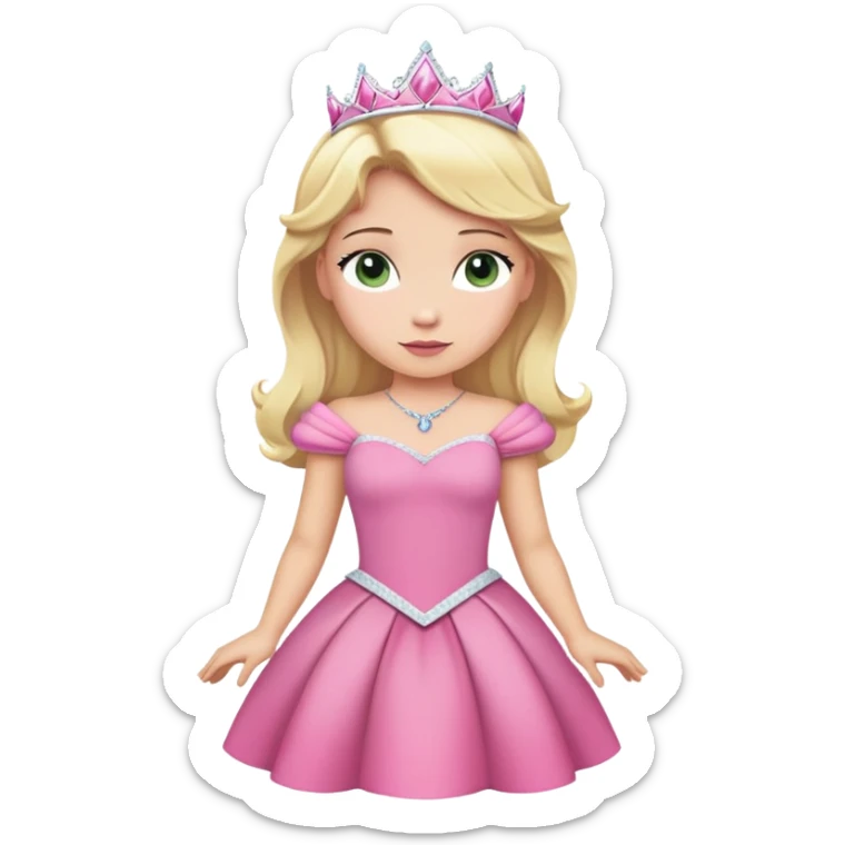 Aurora princess from hips up, pink dress, blonde hair, minimal style, larger size sticker
