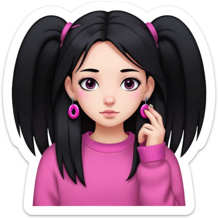 Girl with black and pink Sweater, long straight black hair, ear piercings sticker