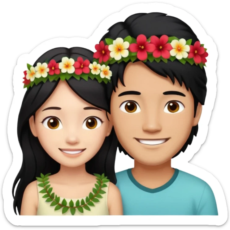 long black haired asian man in love with redhead girl in fiji sticker