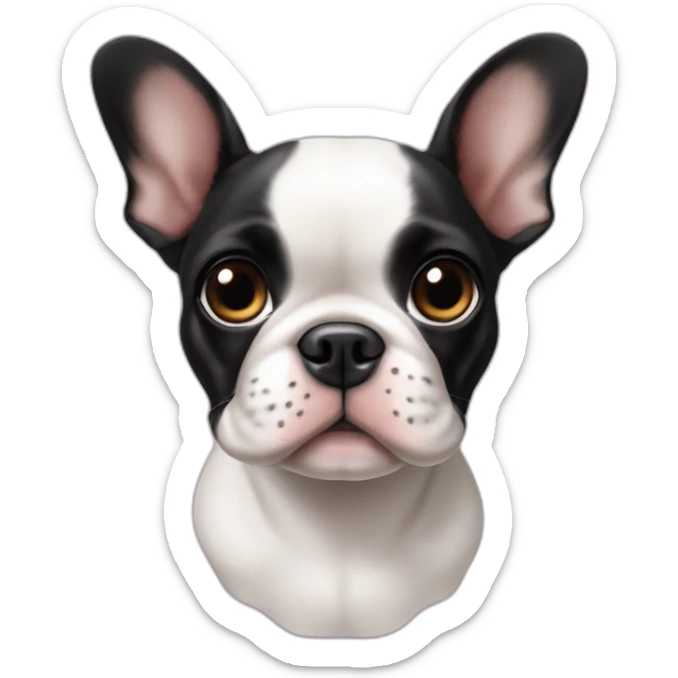 cute girl boston terrier french bulldog mix puppy with cropped ears black eyes sticker