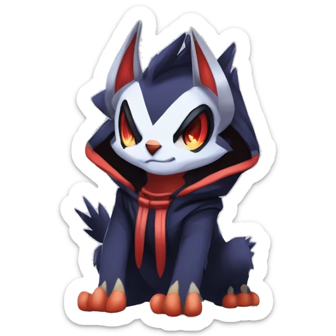 Cool Anthro Dark Edgy Absol-Noivern-Quilava-Litten-Pokémon with edgy stripes hoodie spiked collar punk Full Body sticker