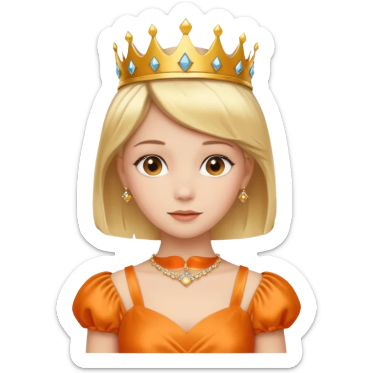 Princess in orange Dress with Tiara, short Blonde Hair sticker
