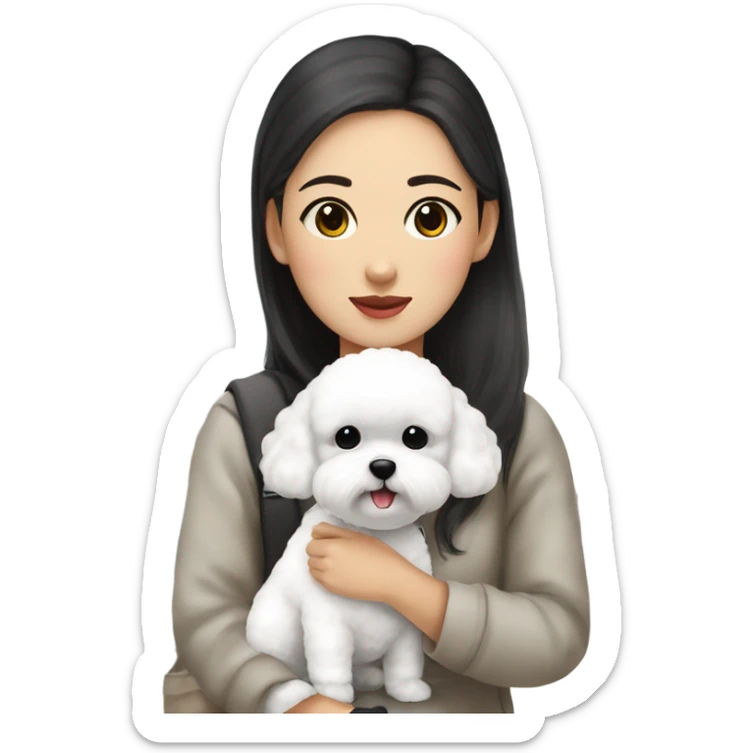 A cute korean style bichon frise with a dark-haired in a bun Asian woman at the airport  sticker