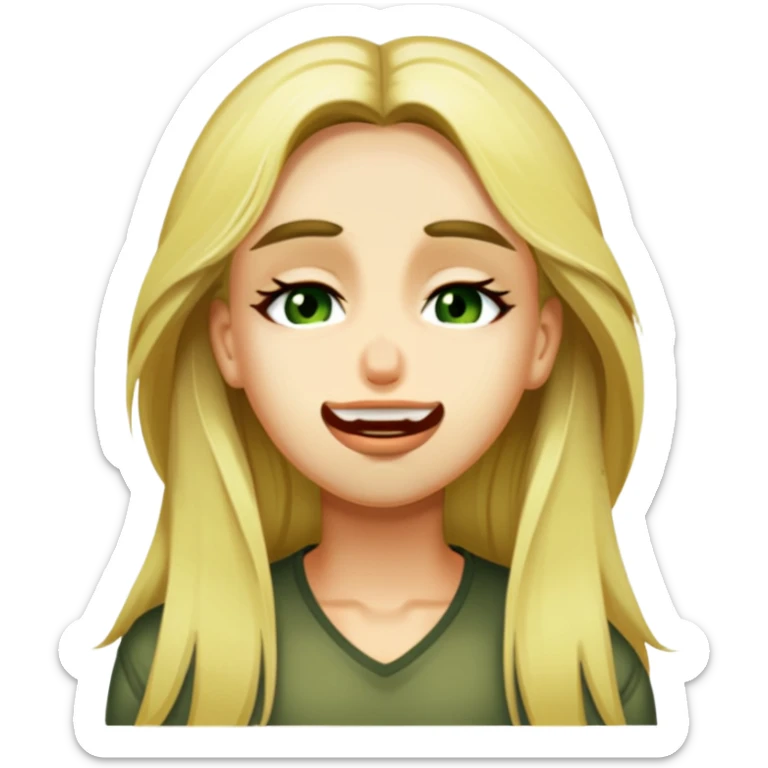 Edit the image to depict a blonde person with swamp eyes and long hair, showing a sad expression. Maintain the apple emoji style and ensure the background is transparent. sticker