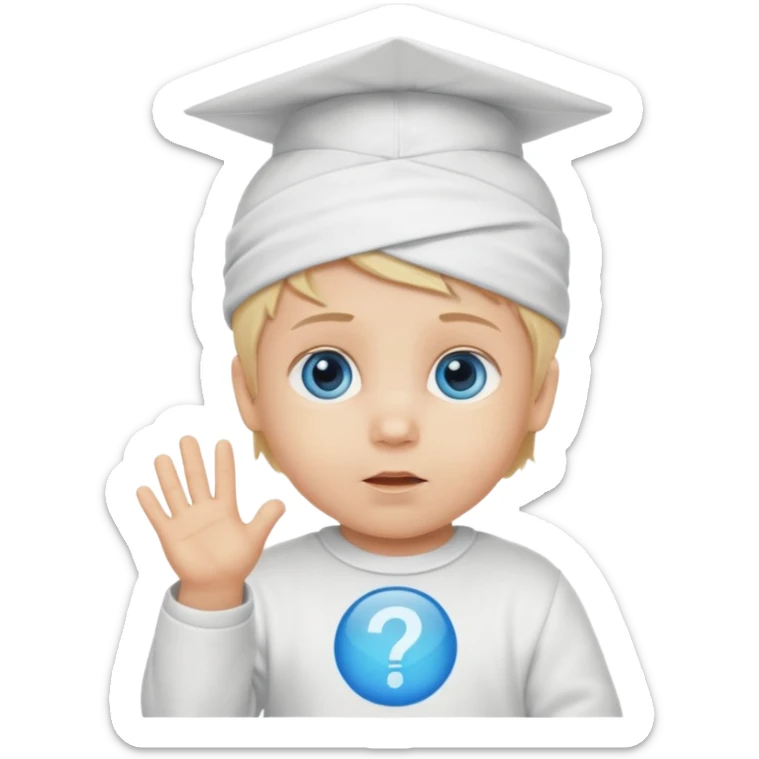 Caucasian blond hair blue eyed infant baby with a genius sign over it’s head sticker