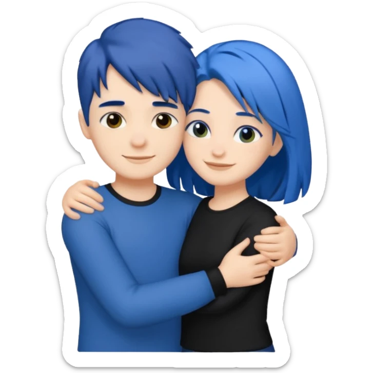 Happy DARK Blue hair girl hugging blue hair boy both wearing black shirts sticker