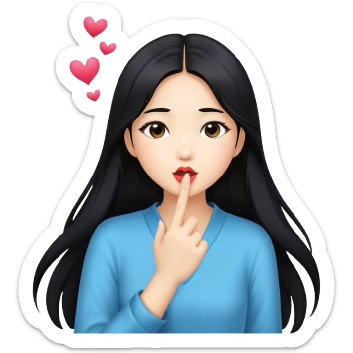 Beautiful Asian girl with long black hair blowing kisses sticker