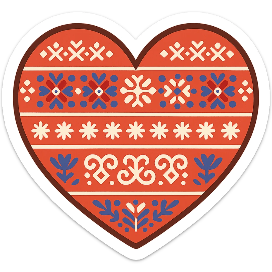 a heart emoji filled with traditional Slovak embroidery patterns sticker